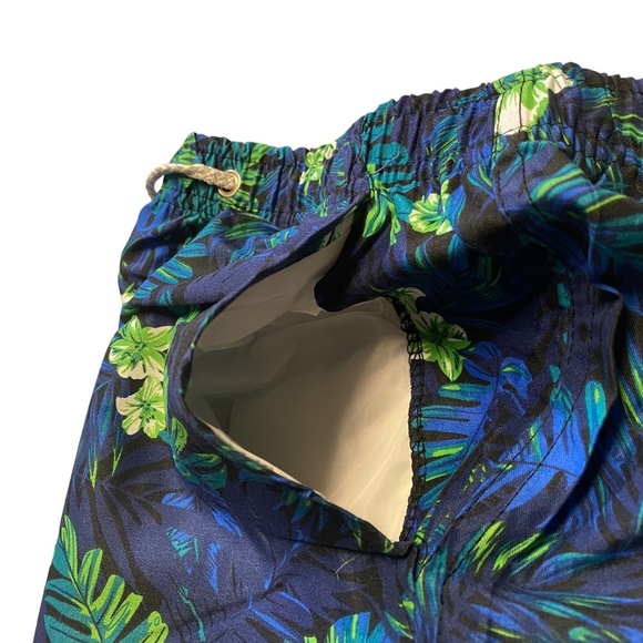 NEW Men’s Floral Quick Drying Casual Beach Swim Trunks (Blue Green Floral Print) - Picture 8 of 11